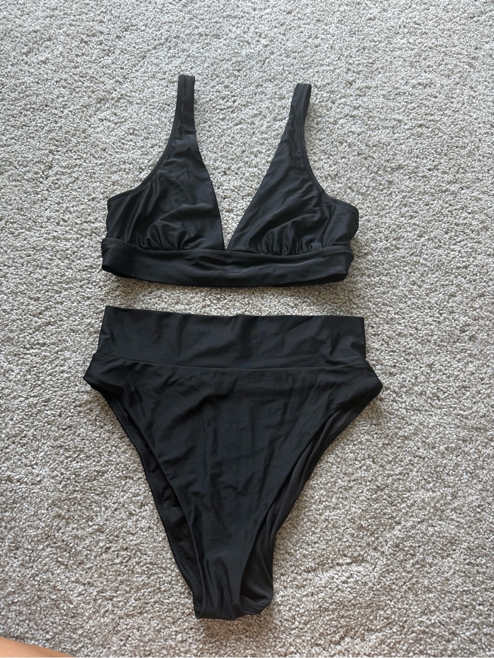 aerie Black V-Plunge Bikini Top with High-Waist Bottom